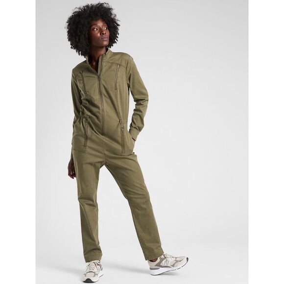 Athleta Pants - ATHLETA Summit Cargo Jumpsuit Womens Size 8 Army Green One Piece Long Sleeve
